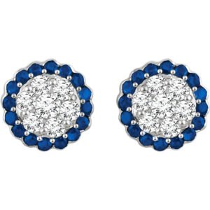 Blue Sapphire Halo Diamond Cluster Stud Earrings 5 8 CTW 14K White Gold