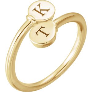 Bypass Style 14K Gold Custom Two Letter Signet Ring for Women