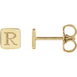 Custom Engraved Square Stud Earrings 14K Gold