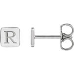 Custom Engraved Square Stud Earrings 14K white Gold
