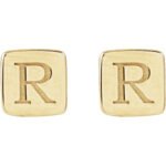 Custom Engraved letter Square Stud Earrings 14K Gold
