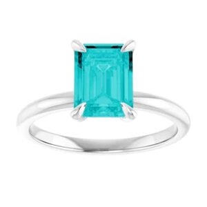 Emerald Cut Teal Moissanite Engagement Ring 1.6 Carat