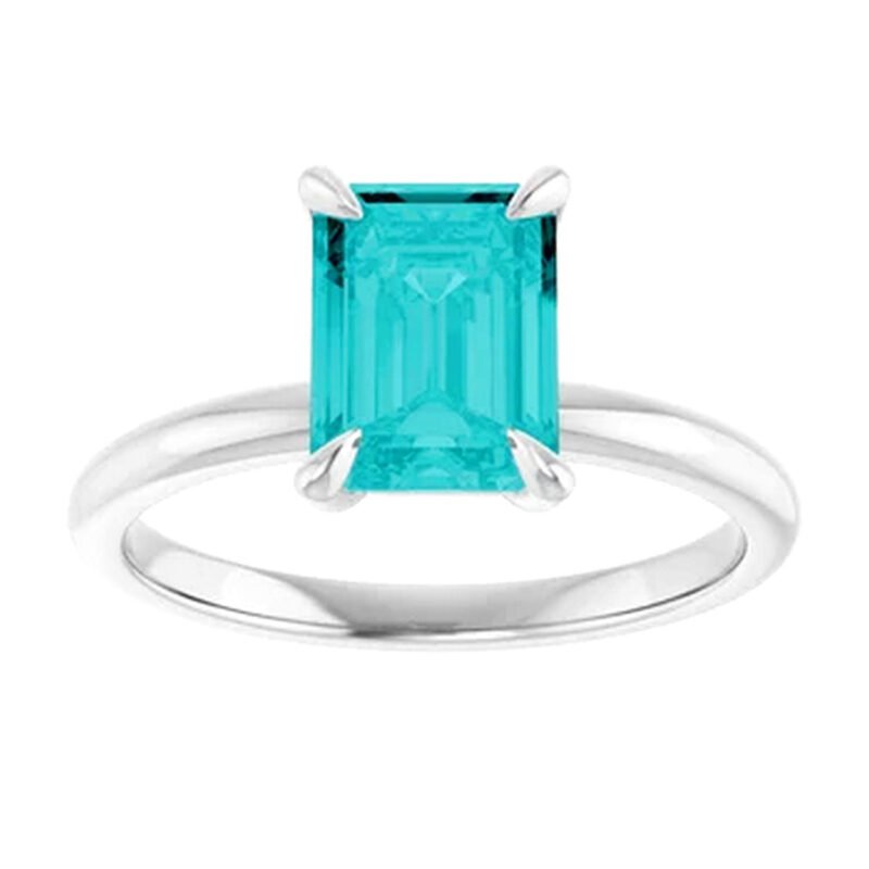 Emerald Cut Teal Moissanite Engagement Ring 1.6 Carat
