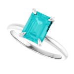 Emerald Cut Teal Moissanite Solitaire Ring 1.6 Carat