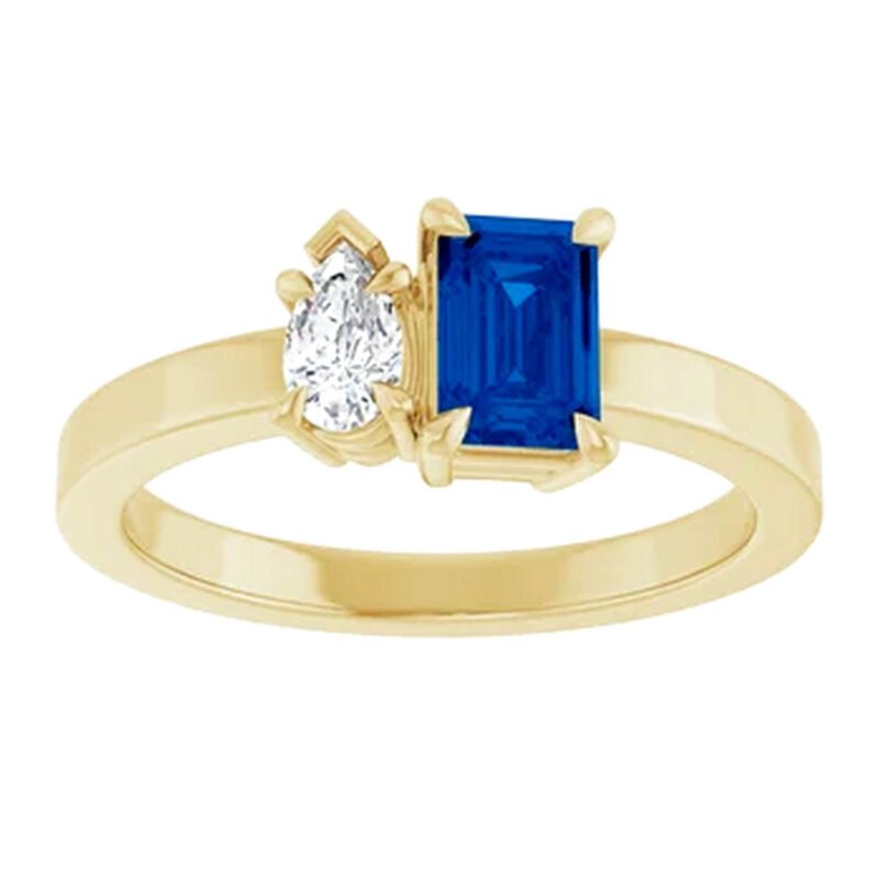 Pear Cut Diamond and Emerald Cut Sapphire Toi Et Moi Ring