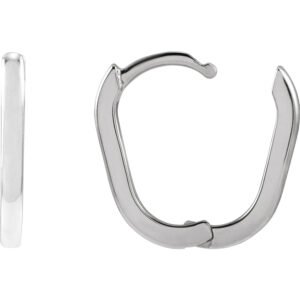 Platinum Elongated Oval Hoop Earrings 14mm