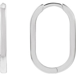 Platinum Elongated Oval Hoop Earrings
