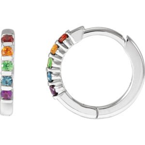 Platinum Multi-Gemstone Rainbow Huggie Hoop Earrings