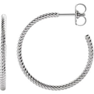 Platinum Rope Hoop Earrings 17mm