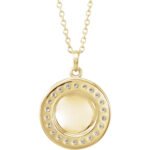 Real 14K Gold Diamond Halo Initial Personalized Disc Necklace back side