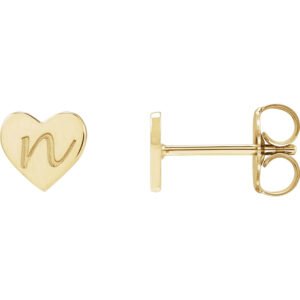 14K Gold Engravable Heart Stud Earrings
