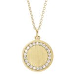 Real 14K Yellow Gold Diamond Halo Initial Personalized Disc Necklace