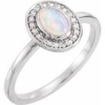 Real 14K white Gold Oval AAA Australian White Opal Diamond Halo Ring