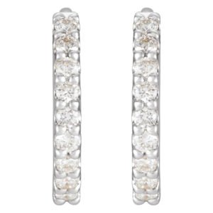 Small Platinum Diamond Hoop Earrings front side