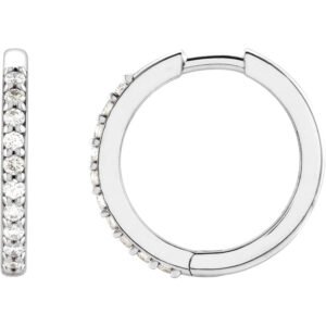 Small Platinum Diamond Huggie Earrings 15mm