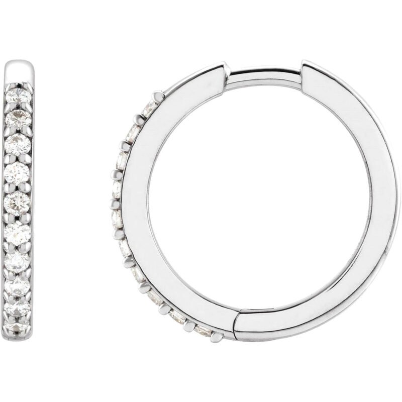 Small Platinum Diamond Huggie Earrings 15mm