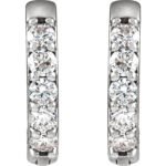 Small Platinum Diamond Huggie Earrings Front Side