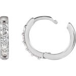 Small Platinum Diamond Huggie Earrings hinged snap back