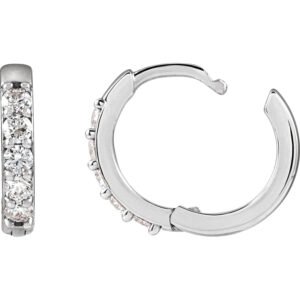Small Platinum Diamond Huggie Earrings hinged snap back