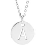 Solid 14K White Gold Initial Disc Pendant Necklace