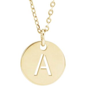 Solid 14K Yellow Gold Initial Disc Pendant Necklace