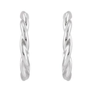 Solid Platinum Twisted Hoop Earrings 14mm