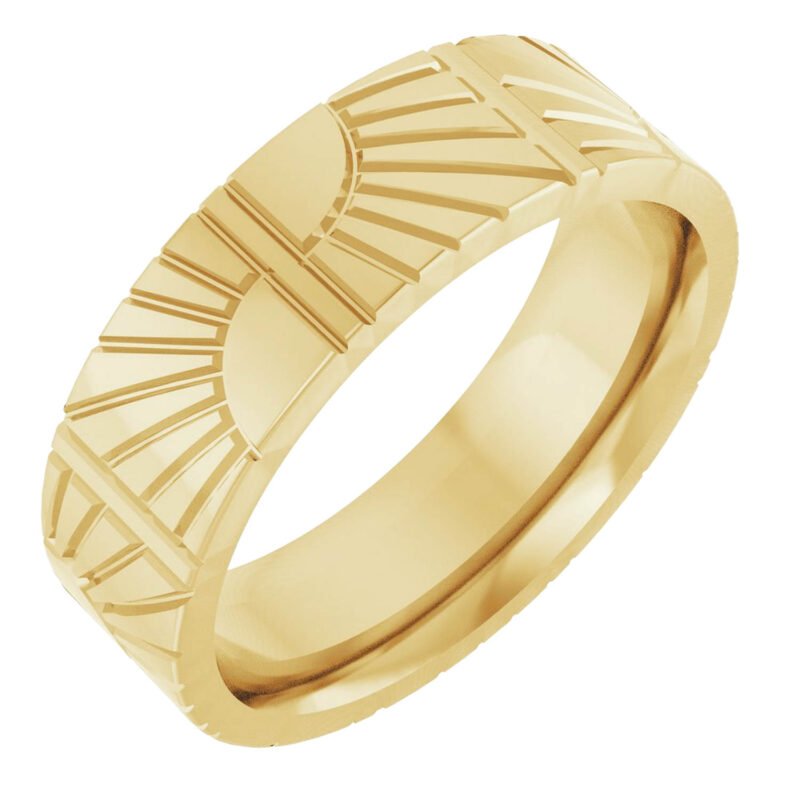 Solid Yellow Gold Flat Art Deco Wedding Band