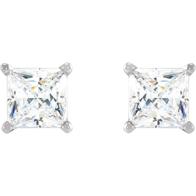 Total 1 2 Carat Princess Cut Diamond Stud Earrings Platinum
