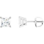 Total 1 2 Carat Princess Cut Diamond Stud Earrings Platinum Screw Back