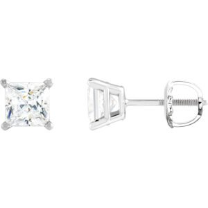 Total 1 2 Carat Princess Cut Diamond Stud Earrings Platinum Screw Back