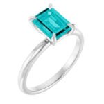 White Gold Emerald Cut Teal Moissanite Engagement Ring 1.6 Carat
