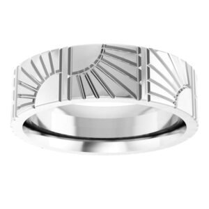 White Gold Flat Art Deco Wedding Band