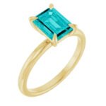 Yellow Gold Emerald Cut Teal Moissanite Engagement Ring 1.6 Carat
