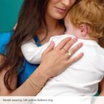 model wearing 14K Gold Round Initial Engraved Signet Ring