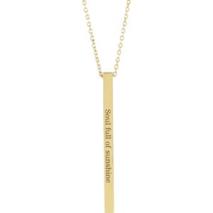 solid 14K Gold 3D Engraved 4 Sided Vertical Pillar Bar Name Necklace